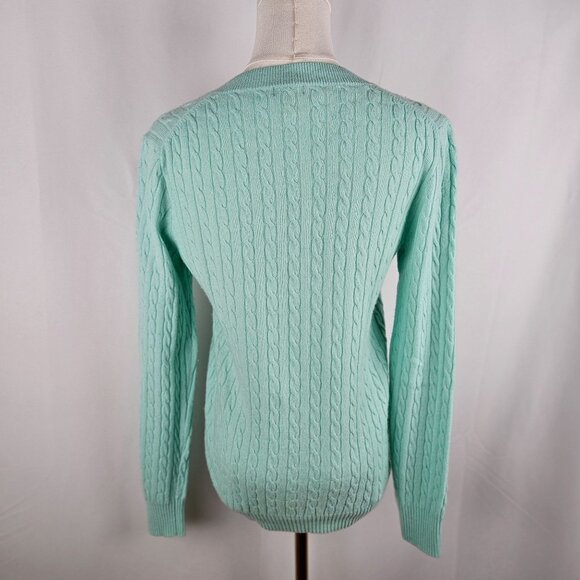 J. Crew V-Neck Sweater Sz Medium Mint Cable Knit Wool Cashmere Blend - Picture 5 of 10